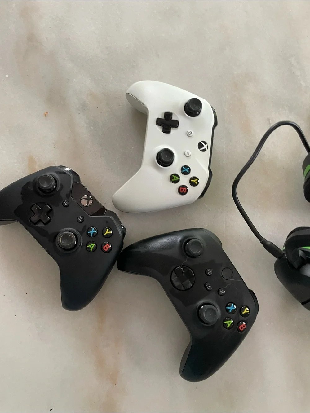 Xbox Controllers and Headset Bundle — White & Black with Green Accents